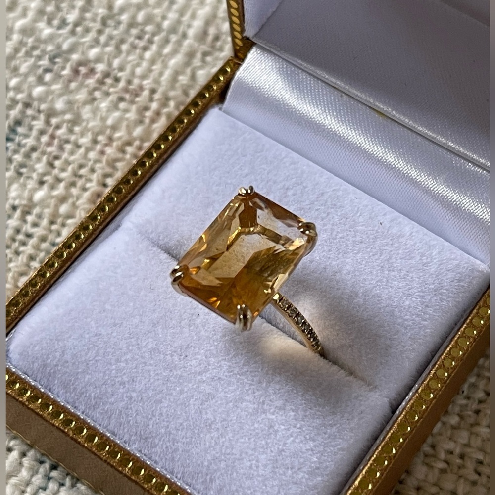 EFFY Natural 5.5ct Citrine and Diamond Pavé Ring in 14k Yellow Gold Size 7 $1300